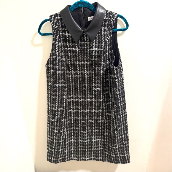 Calvin Klein Dresses & Skirts - NEW Calvin Klein Black White Tweed Dress Faux Leather Collar – Sz 10 – MSRP $139
